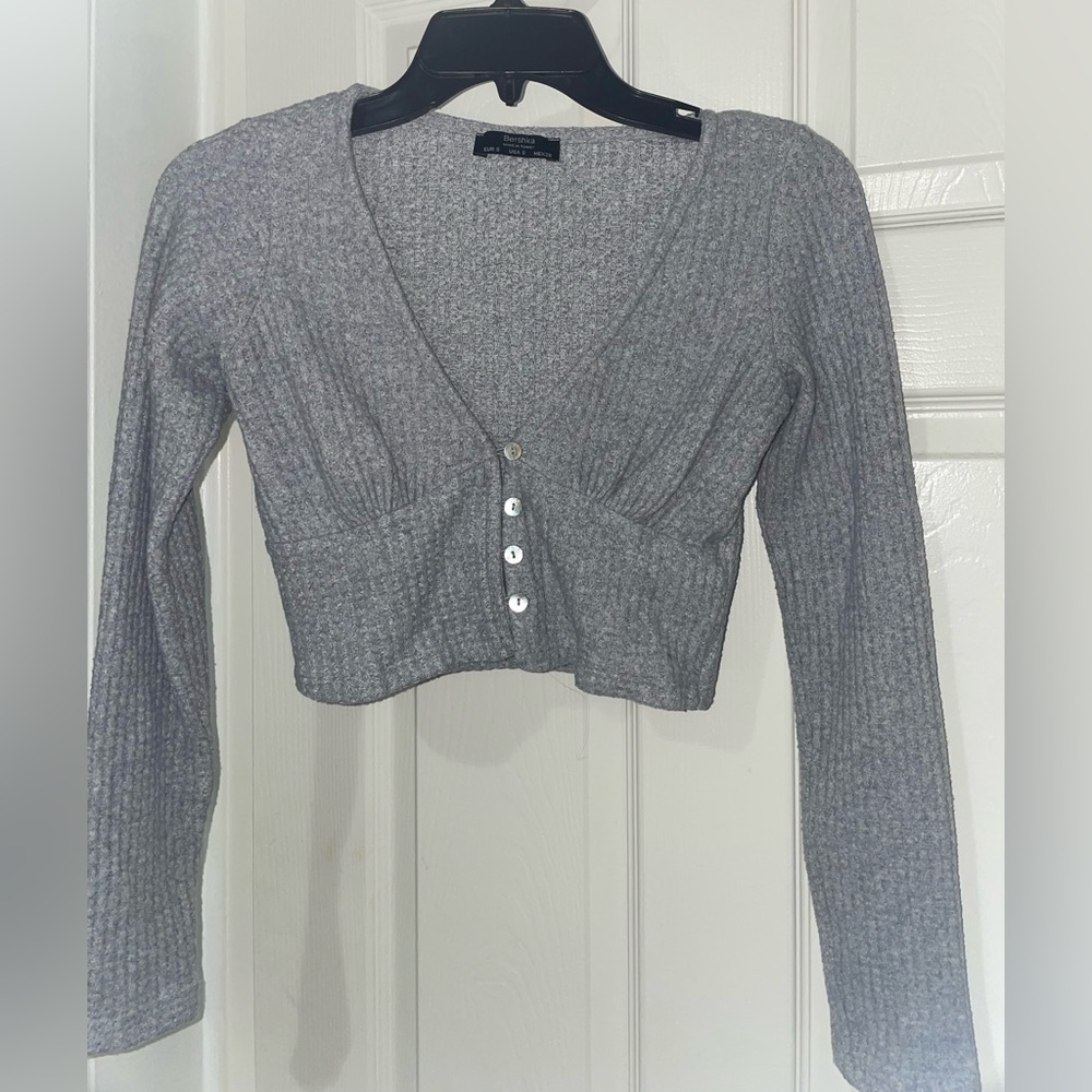 Gray Bershka Long Sleeve Crop Top